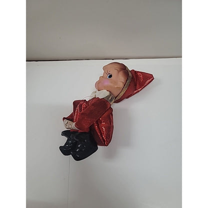 Vintage SMILING Kneehugger Red Gold Metallic Christmas Sitting Elf Ornament