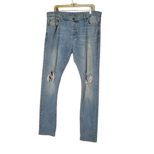 Topman Men's Distressed Blue Jeans Size 38" x 34" Light Wash  Destroyed ripped