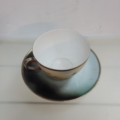 Three Crown China Germany Porcelain Teacup Saucer Floral Handpainted Dainty