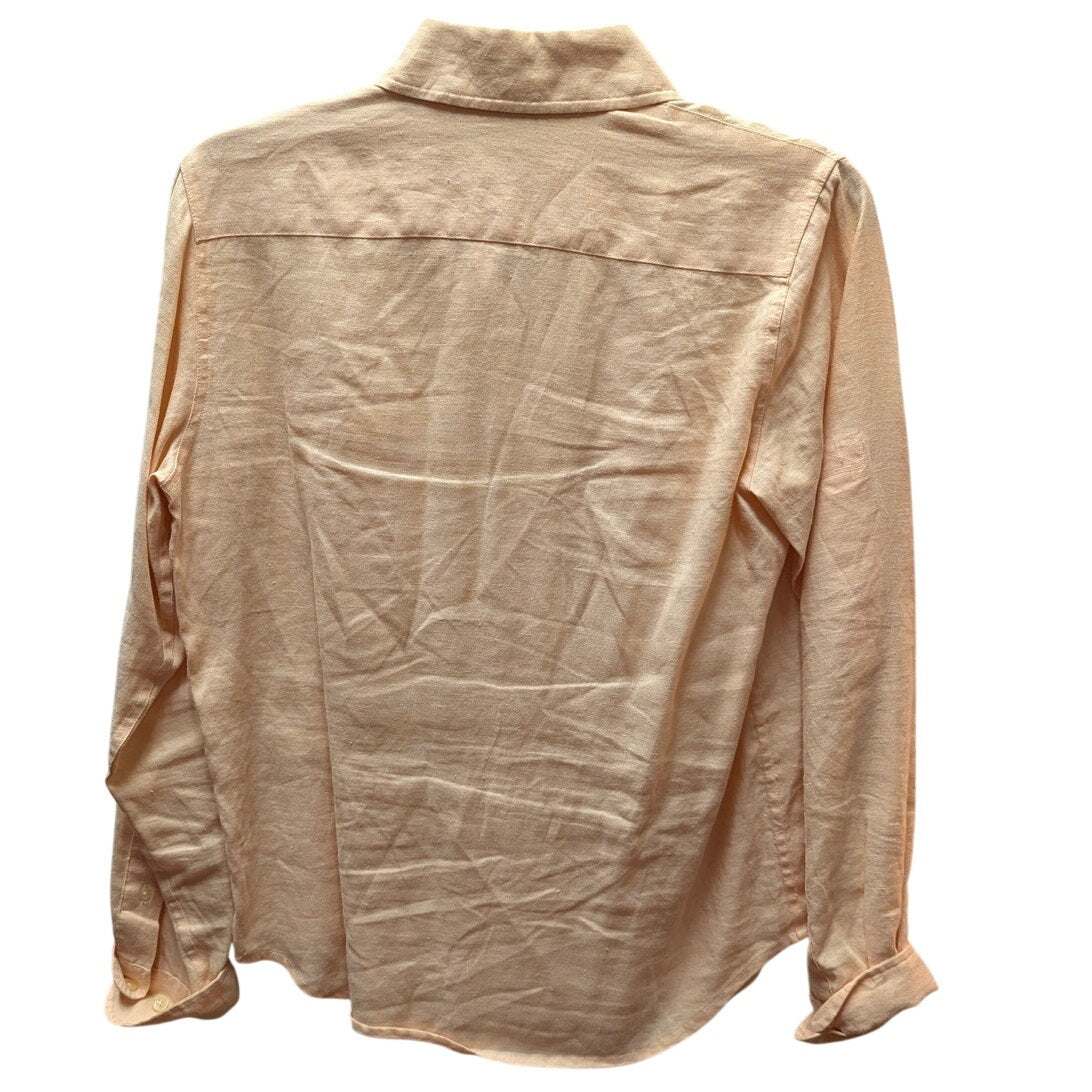 Lauren Ralph Lauren Peach Pastel 100% Linen Button Down Pocket Shirt Petite