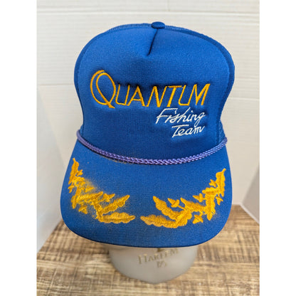 Vintage Quantum Fishing Tackle Blue Mesh Trucker Snapback Hat Retro Y2K
