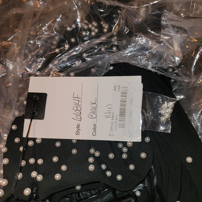 Mac Duggal 66814F Black Formal Gown Size 14W Pearl Detail NEW velvet waist pouf