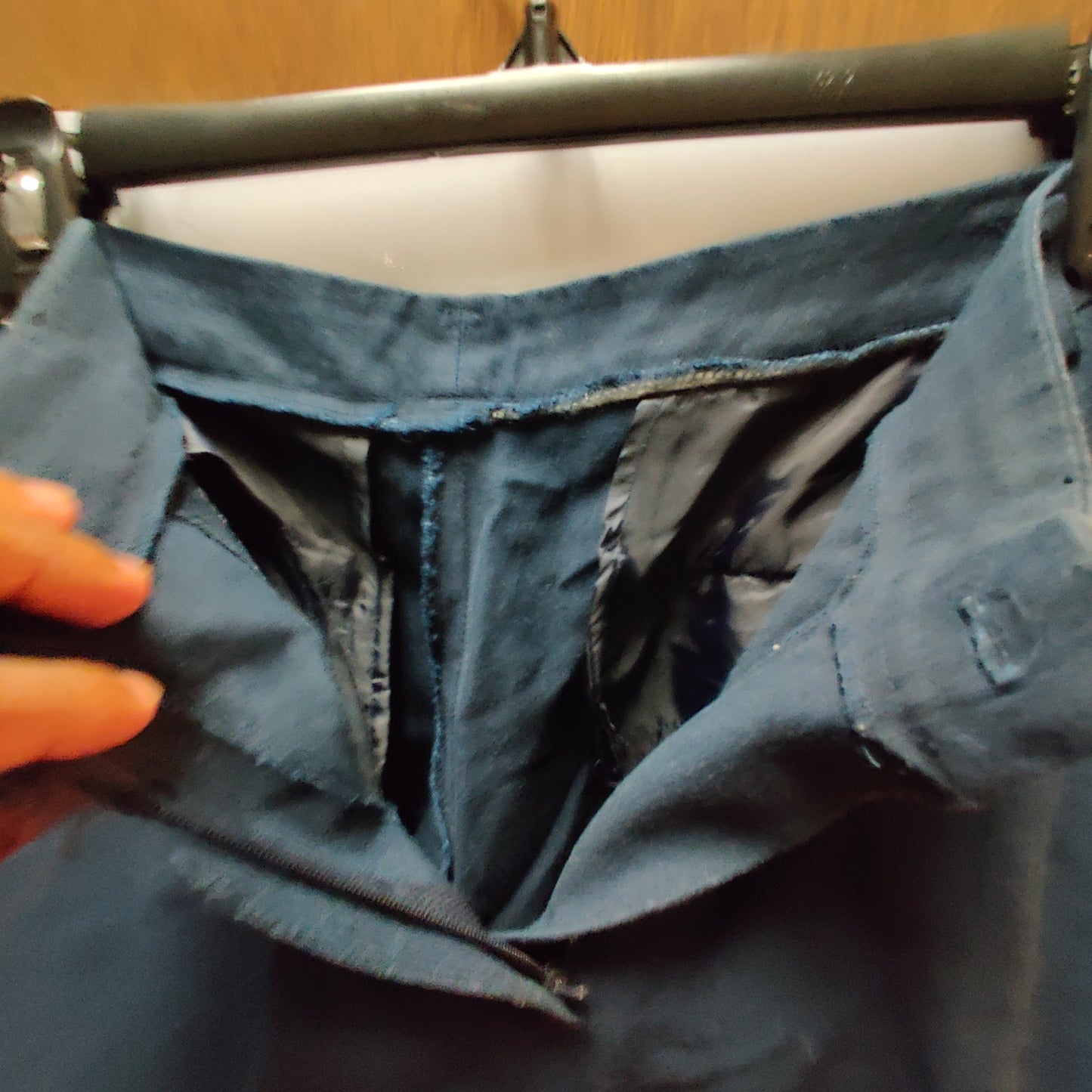 Vintage Navy Blue Linen Tapered Pants High Waist Pockets Size 4 Career Luxe