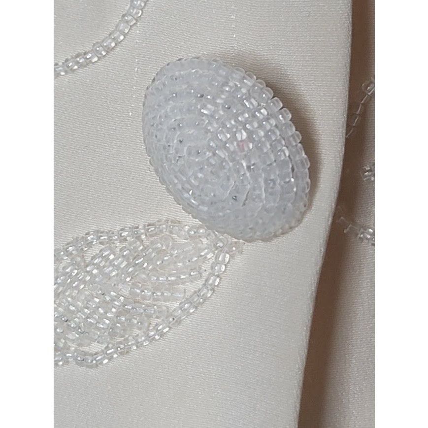 Vintage 90's Carmen Marc Valvo Size 8 SILK blazer clear glass beads leaf Cream