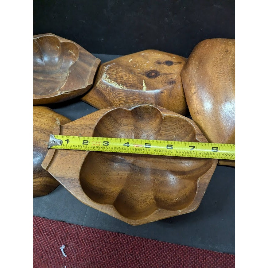 Vintage Wood 7 pc. Apple Pumpkin MCM Serving Set 1 Centerpiece with 5 bowls