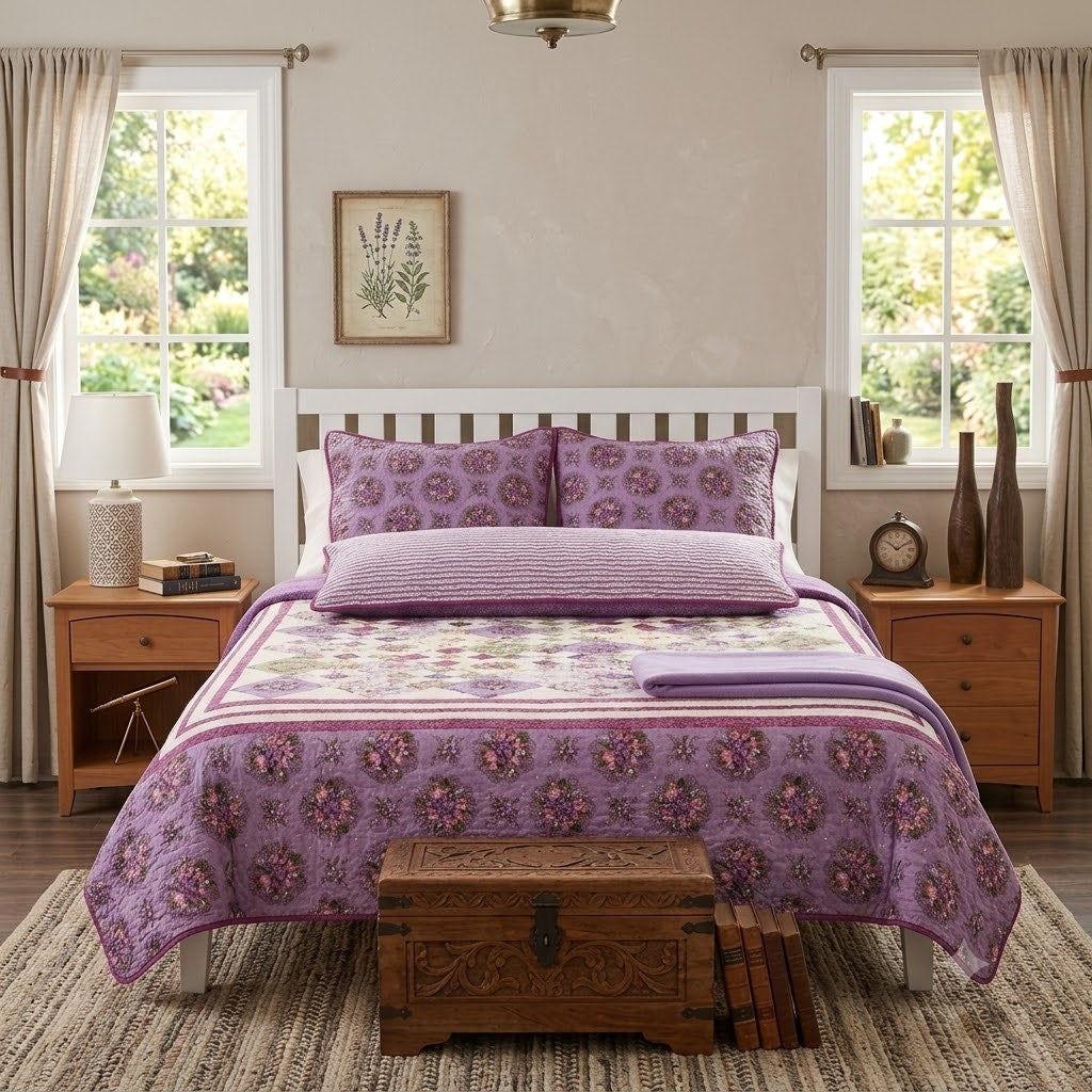 Vintage Floral Patchwork Quilt Set Bedspread 2 Pillow Shams Body Pillow Cover