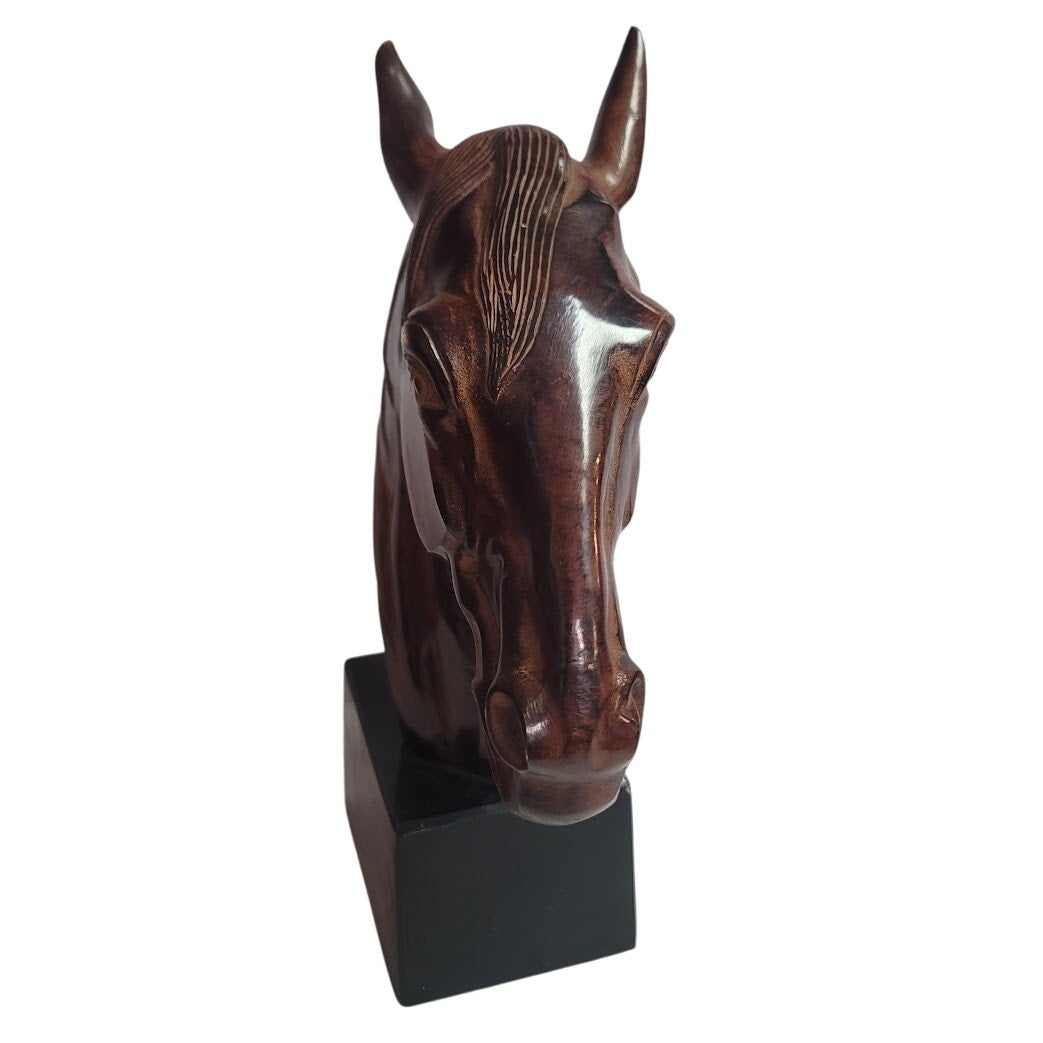 Bombay Cast Metal Solid Horse Head Sculpture Brown Black Base India Made Rare