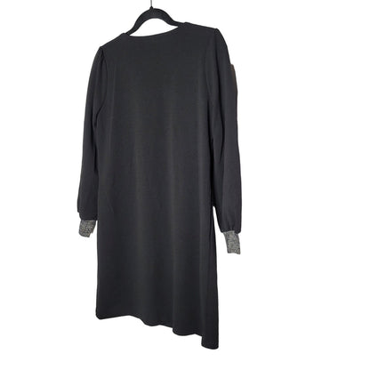 Sam Edelman Evening Mini Shift Dress Black Stretch V Neck Puff Sleeve size 4 NEW