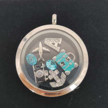 Stainless Steel Floating Memory Locket Travel Theme Charms Pendant