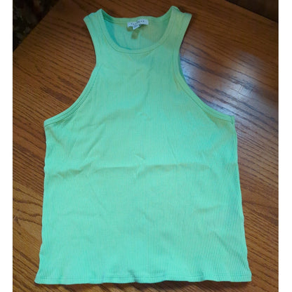 Topshop Lime Green Ribbed High Neck Tank Top Size 14 NEW casual layering