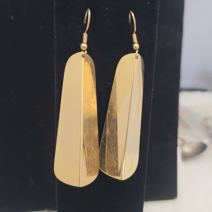 Vintage 1980s Modern Gold-Tone Trapezoidal Dangle Earrings Minimalist Geometric
