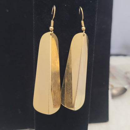 Vintage 1980s Modern Gold-Tone Trapezoidal Dangle Earrings Minimalist Geometric