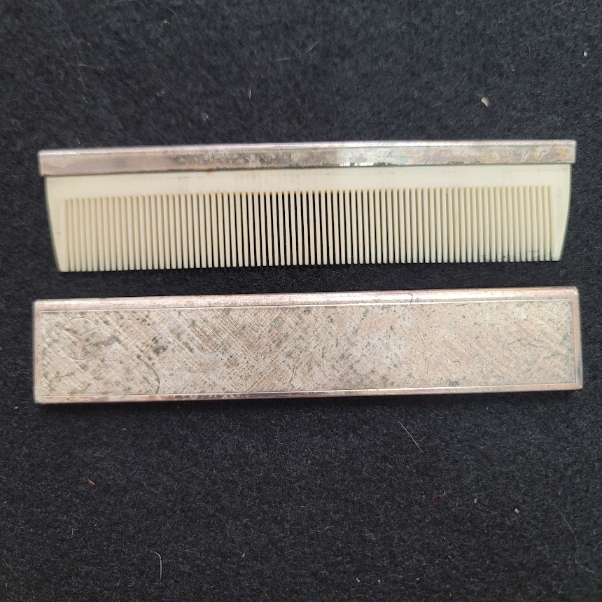 Vintage mercedes benz logo comb and cover set silvertone 2pc