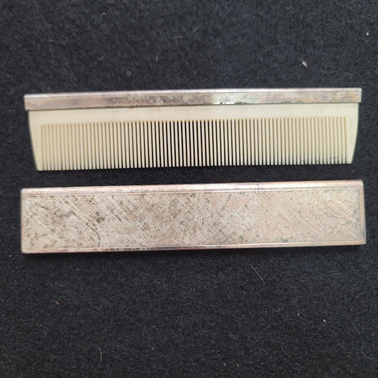 Vintage mercedes benz logo comb and cover set silvertone 2pc