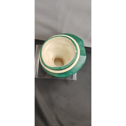 Vintage 1950s Damaged Napco Blonde Lady Head Vase Planter Green Hat Kitsch
