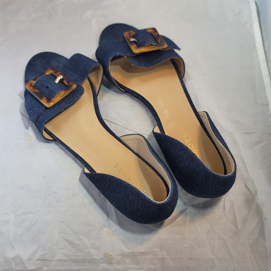 Talbots Leona Buckle D'orsay Flats Dark Denim Size 11 M blue buckle Sandals