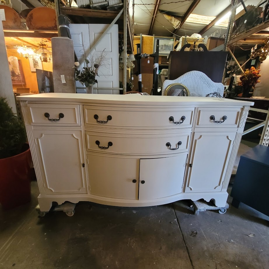 Secondhand Sandies: White wood duncan phyfe style drawers and shelves buffet sideboard