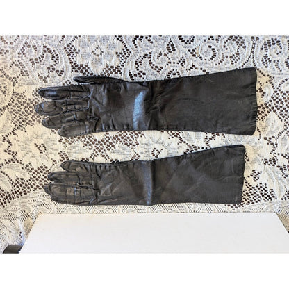 Vintage Size Small Black Genuine Leather Opera Gloves Long Gauntlet