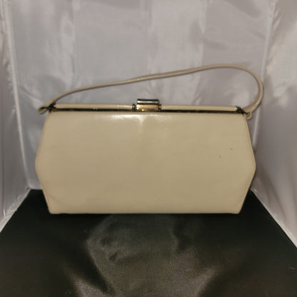 Vintage Mel-Bourne Paris Beige Faux Leather Geometric Top Handle Clutch Handbag
