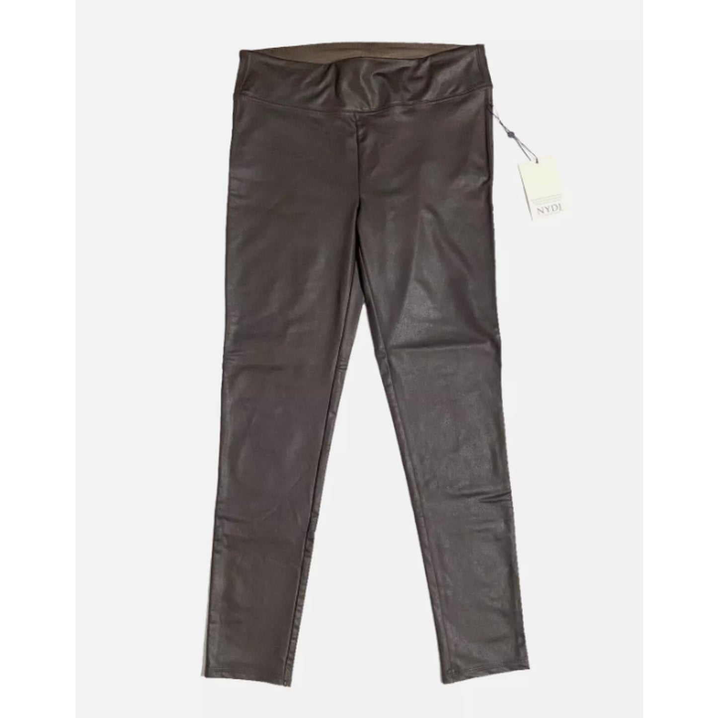 NEW NYDJ Espresso Brown Coated Faux Leather Stretchy Pants Leggings SMALL TRAVEL
