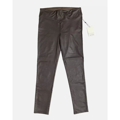NEW NYDJ Espresso Brown Coated Faux Leather Stretchy Pants Leggings SMALL TRAVEL