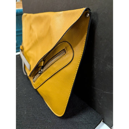 Vegan Faux Pebbled Leather Mustard Yellow bag Clutch Purse Front zip pockets