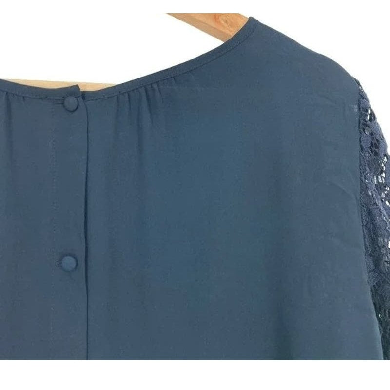 Chelsea28 Back Button Lace Bell Sleeve Top Sz XL/Extra Large in Navy NWT