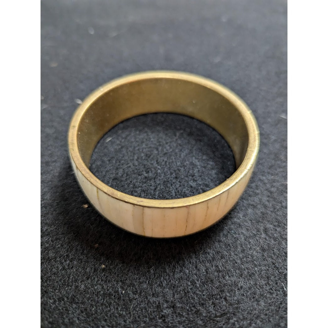 Vintage Brass and Horn bangle bracelet Cream goldtone
