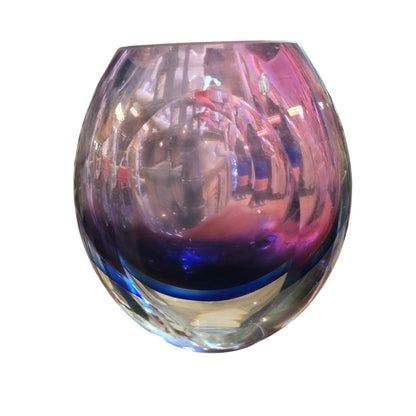 Fifth Avenue Crystal Sommerso Art Glass Vase Purple Blue Gradation 7" High end