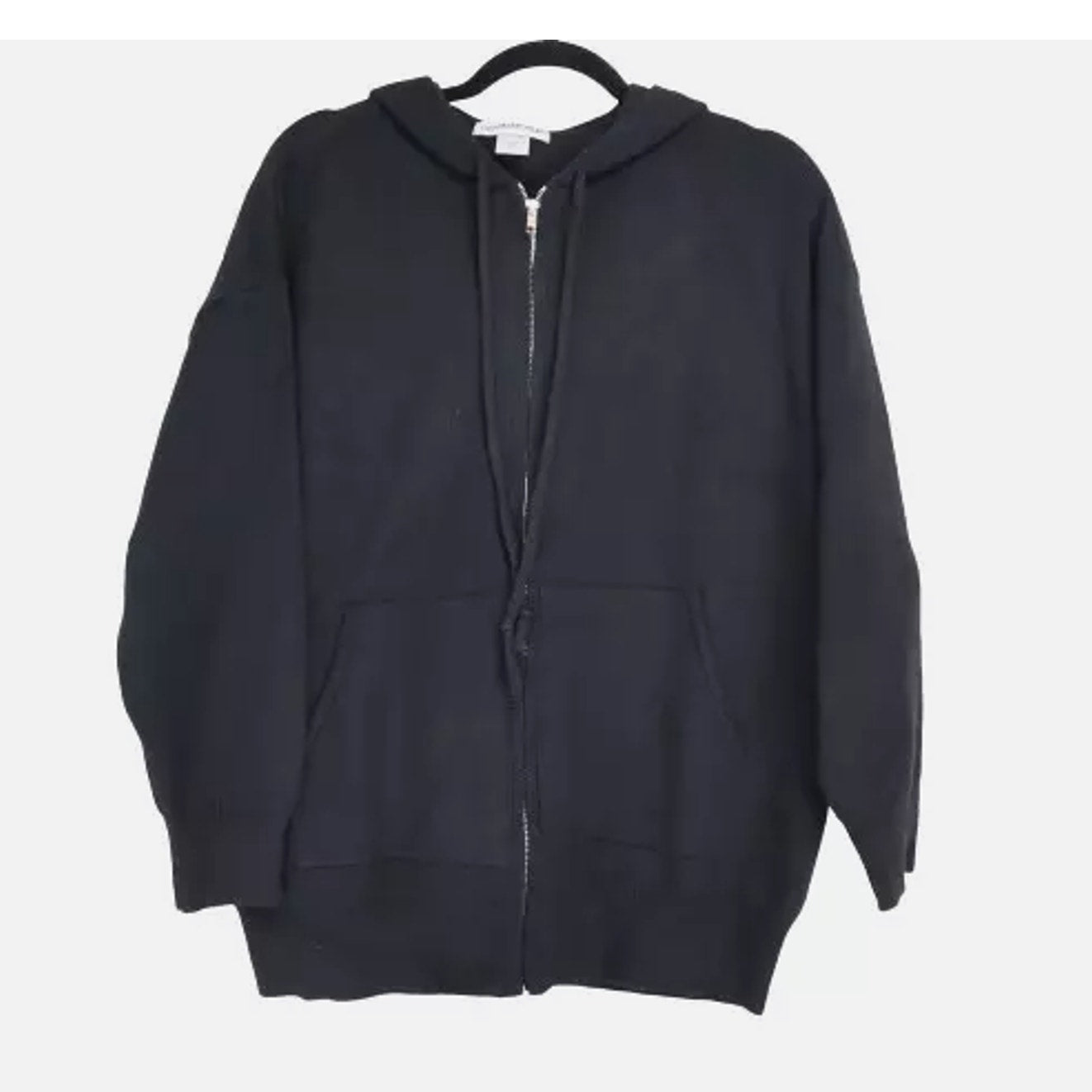 Cotton Emporium Full Zip Hooded Viscose Blend Gray Jacket BLACK $82 MEDIUM
