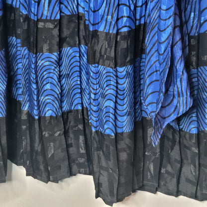 Vintage 80s blue black Shiny peplum bottom drop waist geometric Dress Large Poly