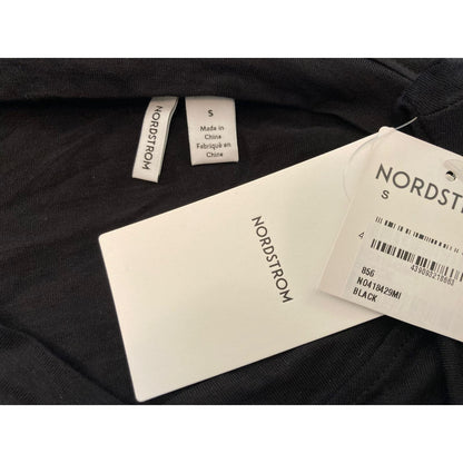 Nordstrom V-Neck Stretch Long Sleeve Pullover Top Size Small in Black NWT