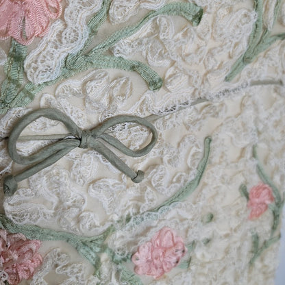 Vintage Esther Pomerantz 50s Sleeveless Dress Crinoline Cream Pink Green Lace