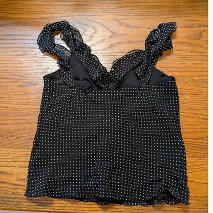 Lauren Ralph Lauren Black Polka Dot 100% Silk Ruffle V-Neck Camisole Blouse 8