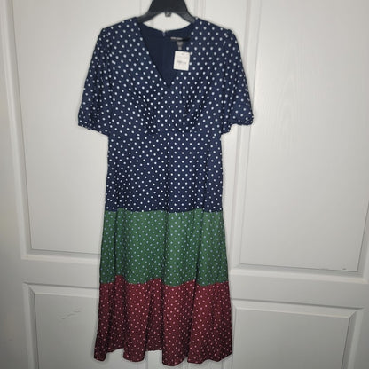 Maggy London Navy Blue Green Rust dress polka dot NEW Fit flare Casual Career 10
