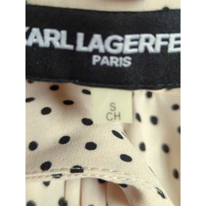 Karl Lagerfeld Pink black Polka Dot Faux Pearl Button Blouse Small Vintage
