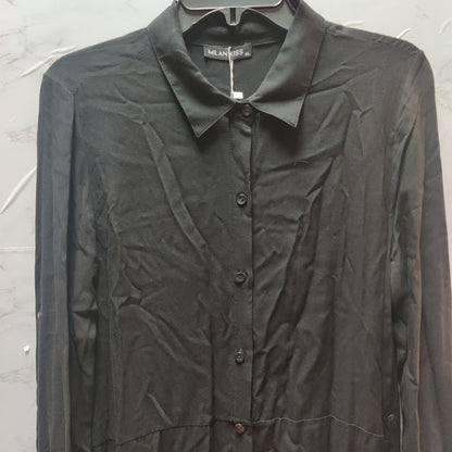 Milan Kiss Black Long-Sleeve Maxi Shirt Dress Viscose XL Collared Button Front