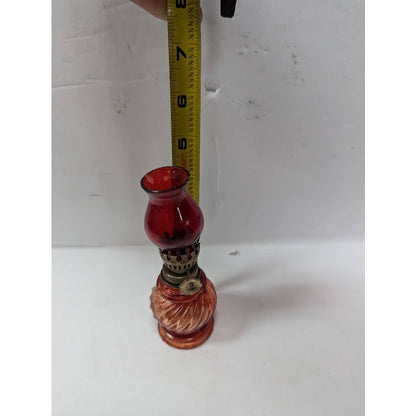 Vintage GLASS miniature oil hurricane lamp textured 1960s Flash painted Red