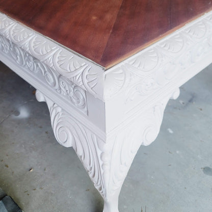 Secondhand Sandies: LARGE ORNATE DINING FORMAL TABLE BROWN WHITE 32" X 60" X 48"