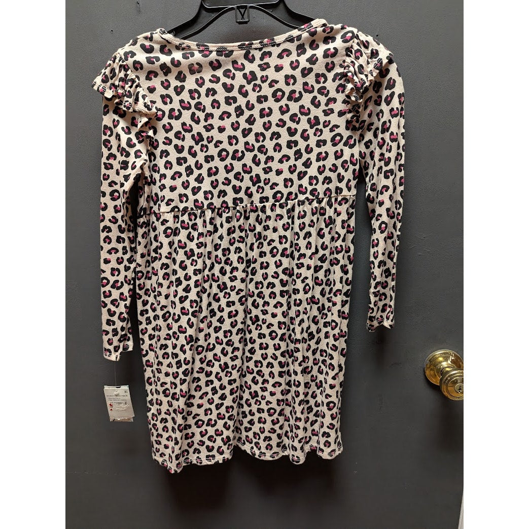 Harper Canyon Dress Girl Size 7 Tan Pink Ruffle Long Sleeve Animal Leopard Print
