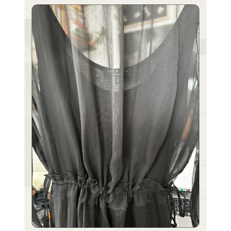 Rag & Bone Dinah Silk Shift Dress in Black Size SMALL 2pc Textured Tank Slip