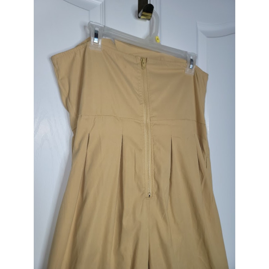 ASTRID Camel Strapless Asymmetrical Button Wide-Leg Jumpsuit XL