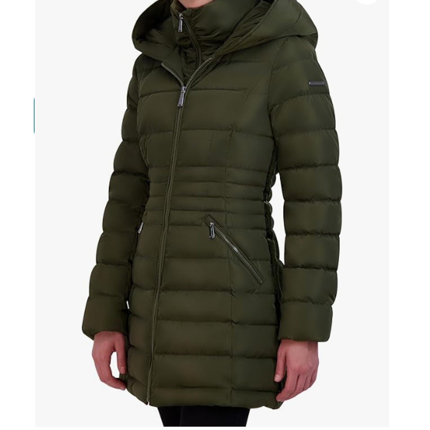 Laundry by Shelli Segal Puffer Jacket Hood Velvet Trim Olive NEW FullZip Size XL