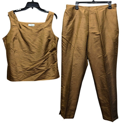 Spiegel Raw Silk Pant Sleeveless Top Two Piece Set Minimalist High End Brown