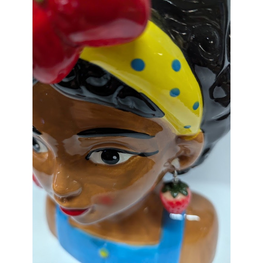 Large Ceramic Fruit lady headvase planter Multi 9" tall Strawberry Island Girl