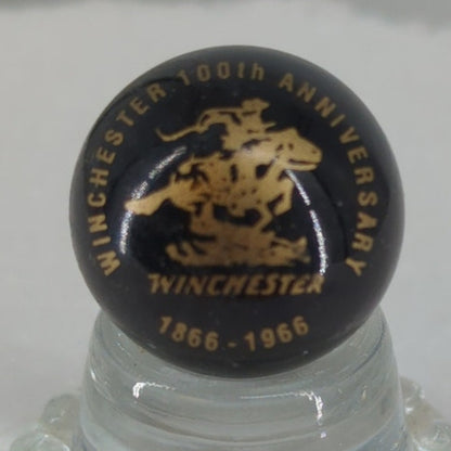 Vintage Winchester Repeating Arms Glass Marble Black Gold Emblem Shooter 1" #AB