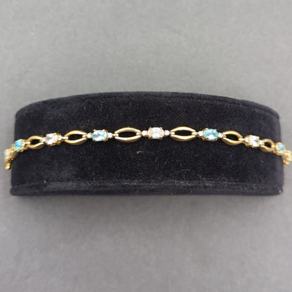Vintage Fashion Gold-Tone Marquise Link Aquamarine Crystal Bracelet