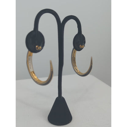 Vintage Black and Gold Curved Hoop Post Earrings Retro Crescent Chic