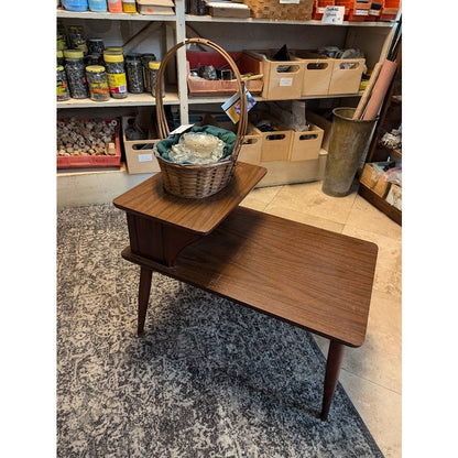 SECONDHAND SANDIES: Vintage end side table tapered legs laminate top two tier