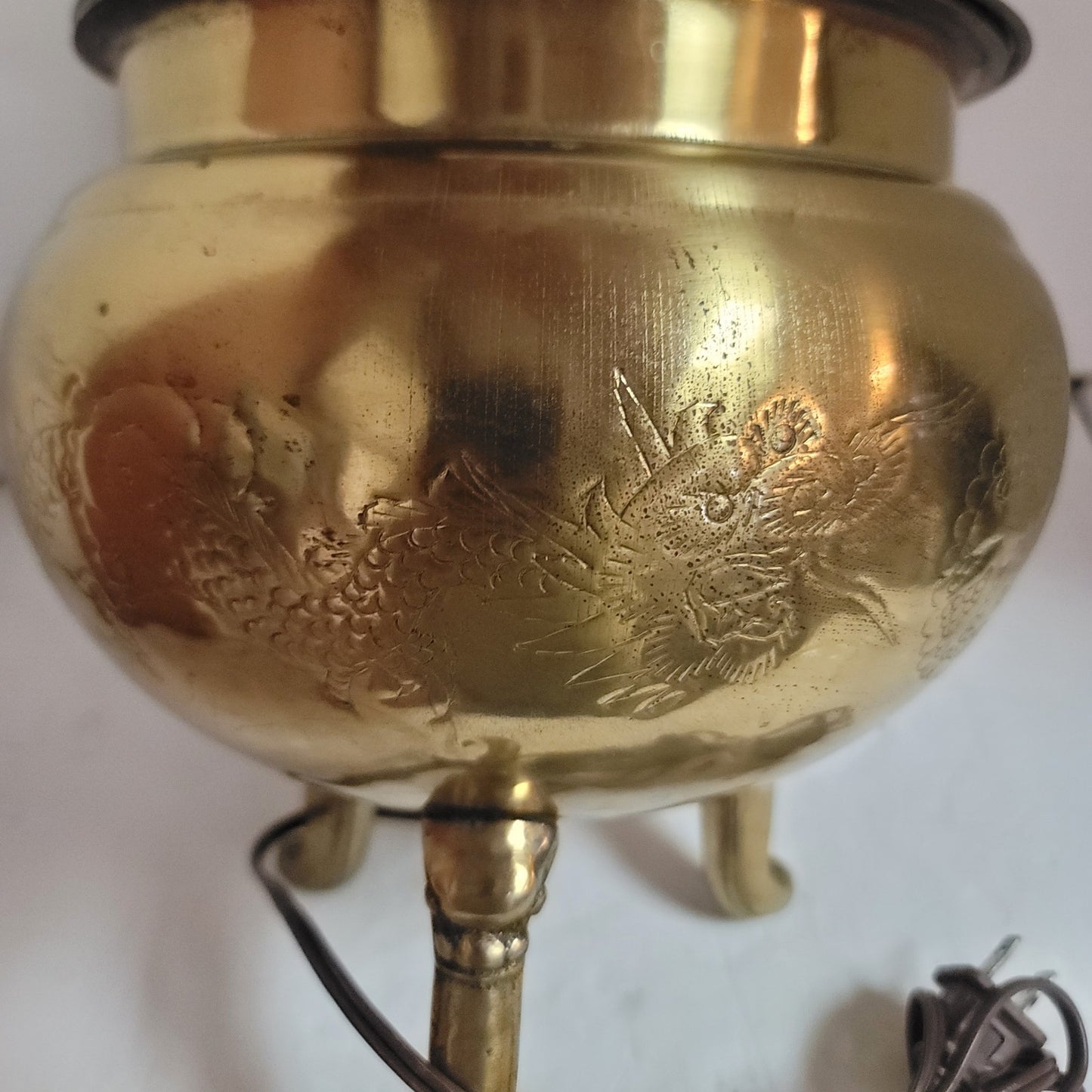 Mid Century Large Asian Brass incense burner table lamp 1960's Dragon Motif